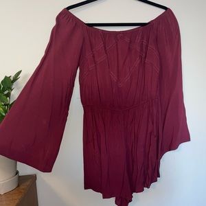 Burgundy off the shoulder romper